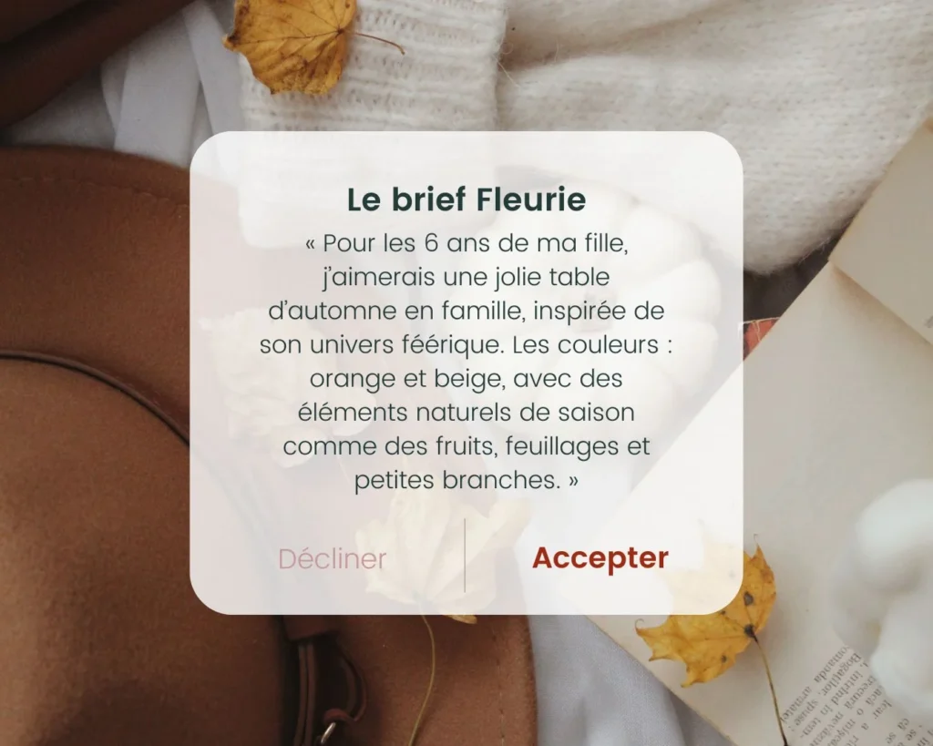 le brief fleurie du mois d'octobre. une ambiance automnale et féerique pour une petite fille qui fête ses 6 ans